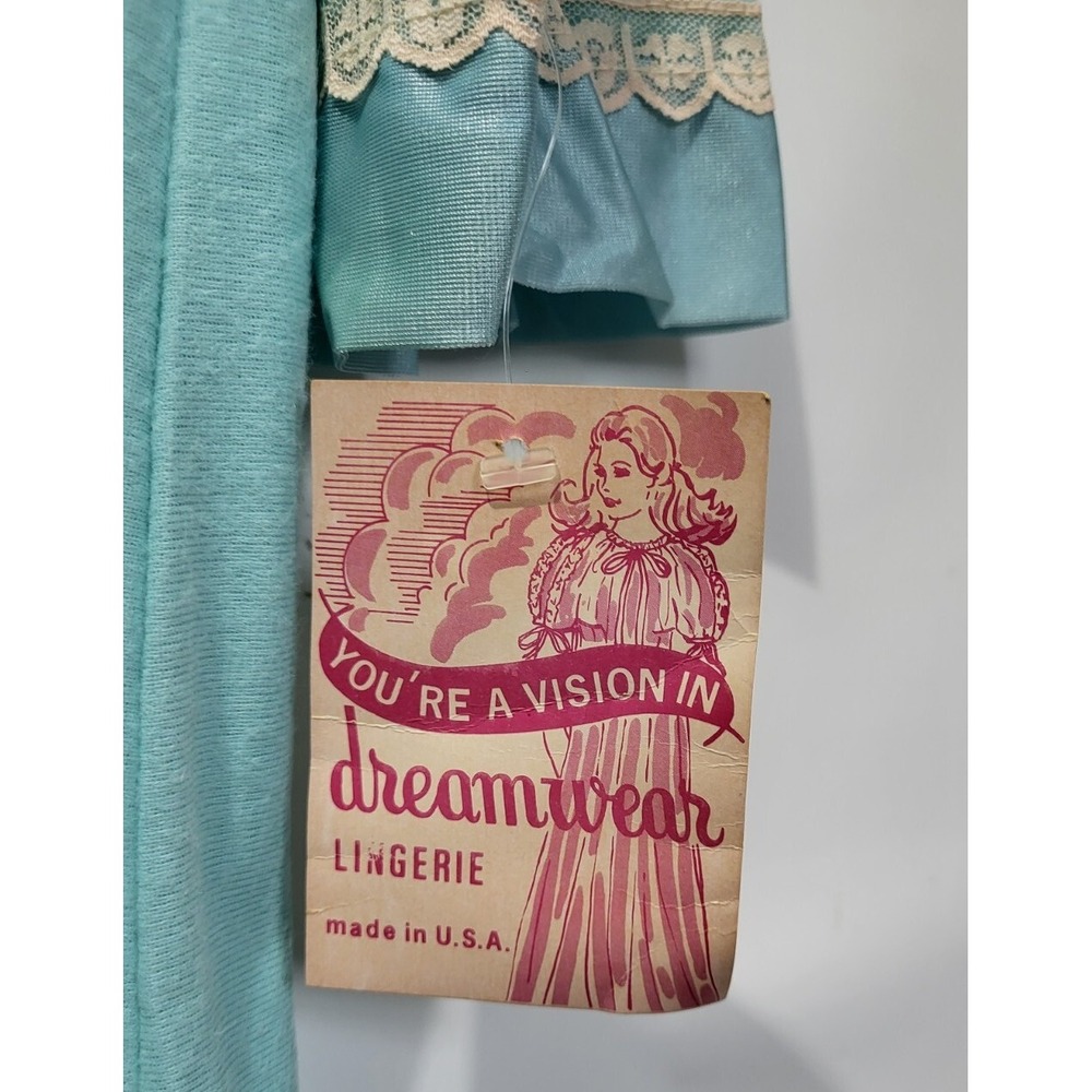 Vintage Dream Wear Nightgown Lingerie Modest Large Aqua Blue 70s USA W Tag - Picture 4 of 7